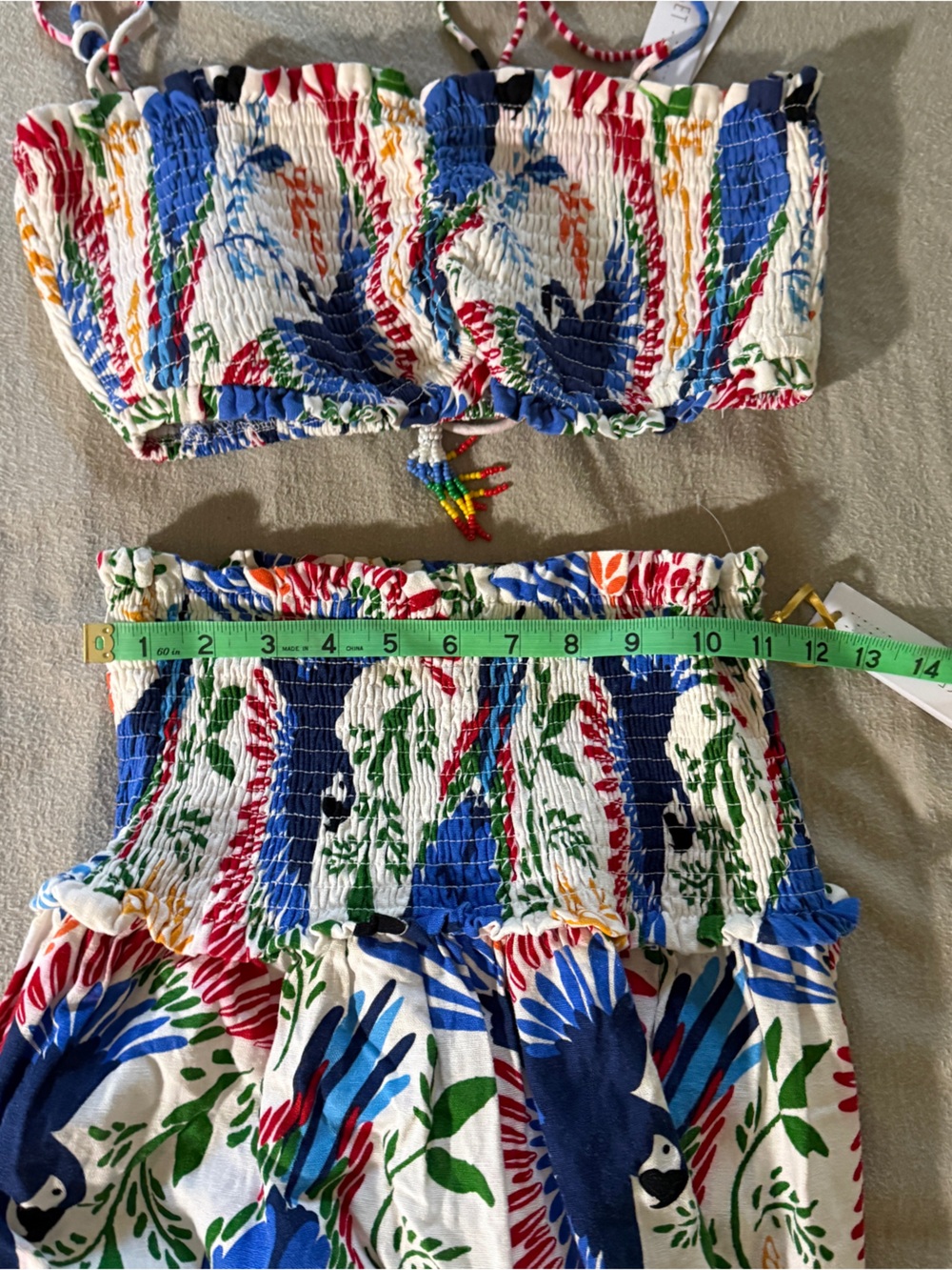 House of Harlow 1960 Smocked Tiered Midi Skirt and Cropped Bandeau Top Set